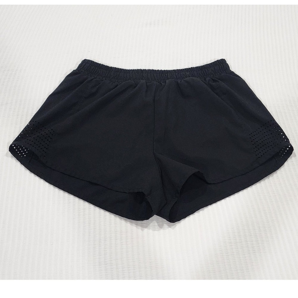 SHEIN Womens Black Athletic Running Shorts Laser Cut Perforated Side Size Small